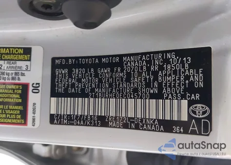 2014 Toyota Corolla Le Plus из США, поврежденный, VIN 2T1BURHE0EC045700